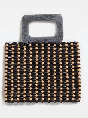🔘l*space “chiado” Black and Natural Beaded bag with Marbled Rectangular Handle
